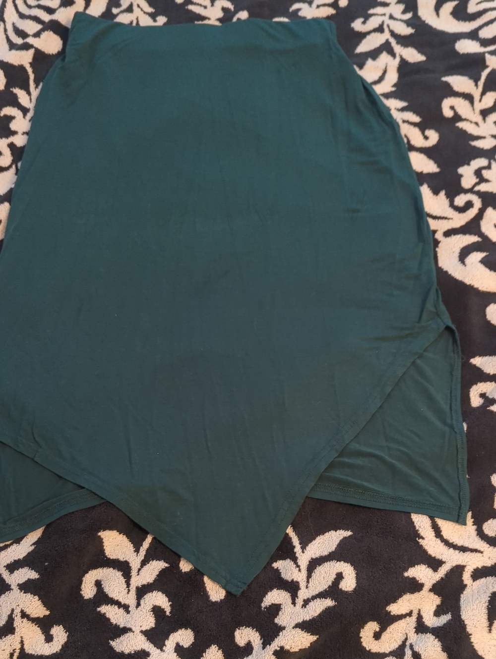 Dark Green Aysmmetrical Stretch Pencil Skirt - S Longer Back Pointed Front Slits